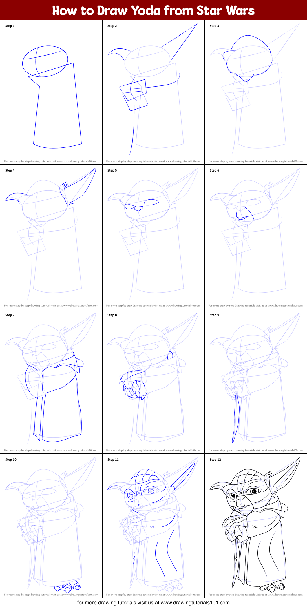 How To Draw Yoda From Star Wars Printable Step By Step Drawing Sheet Drawingtutorials101 Com