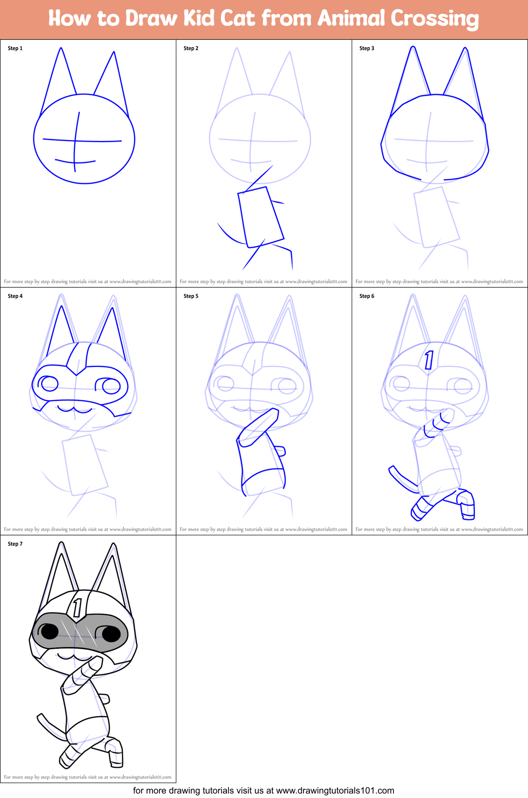 How to Draw Kid Cat from Animal Crossing printable step by step drawing  sheet : 