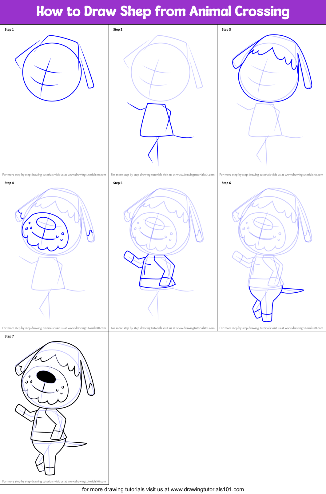 How to Draw Shep from Animal Crossing printable step by step drawing sheet  : 