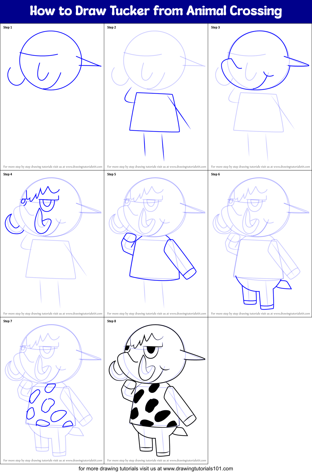 How to Draw Tucker from Animal Crossing printable step by step drawing  sheet : 