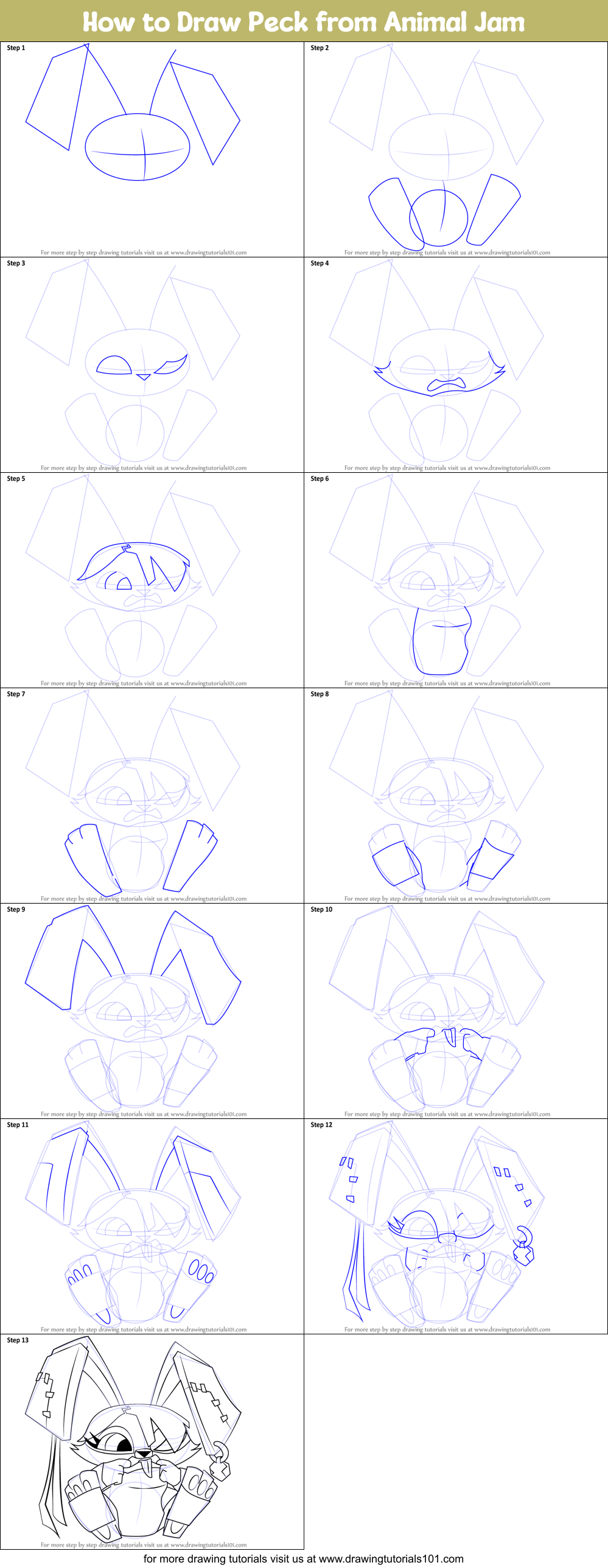 How to Draw Peck from Animal Jam printable step by step drawing sheet :  