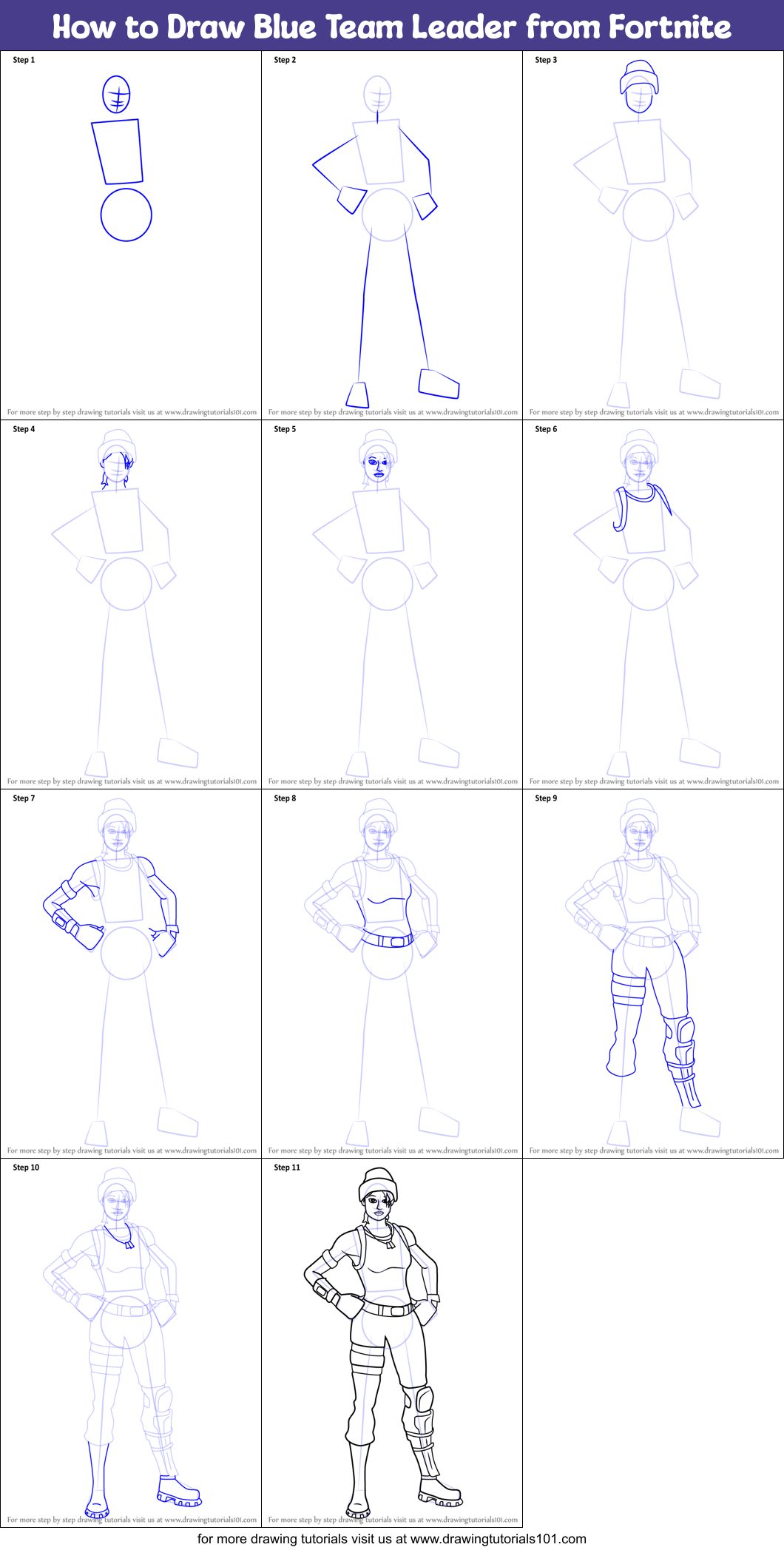 How to Draw Blue Team Leader from Fortnite printable by step drawing DrawingTutorials101.com