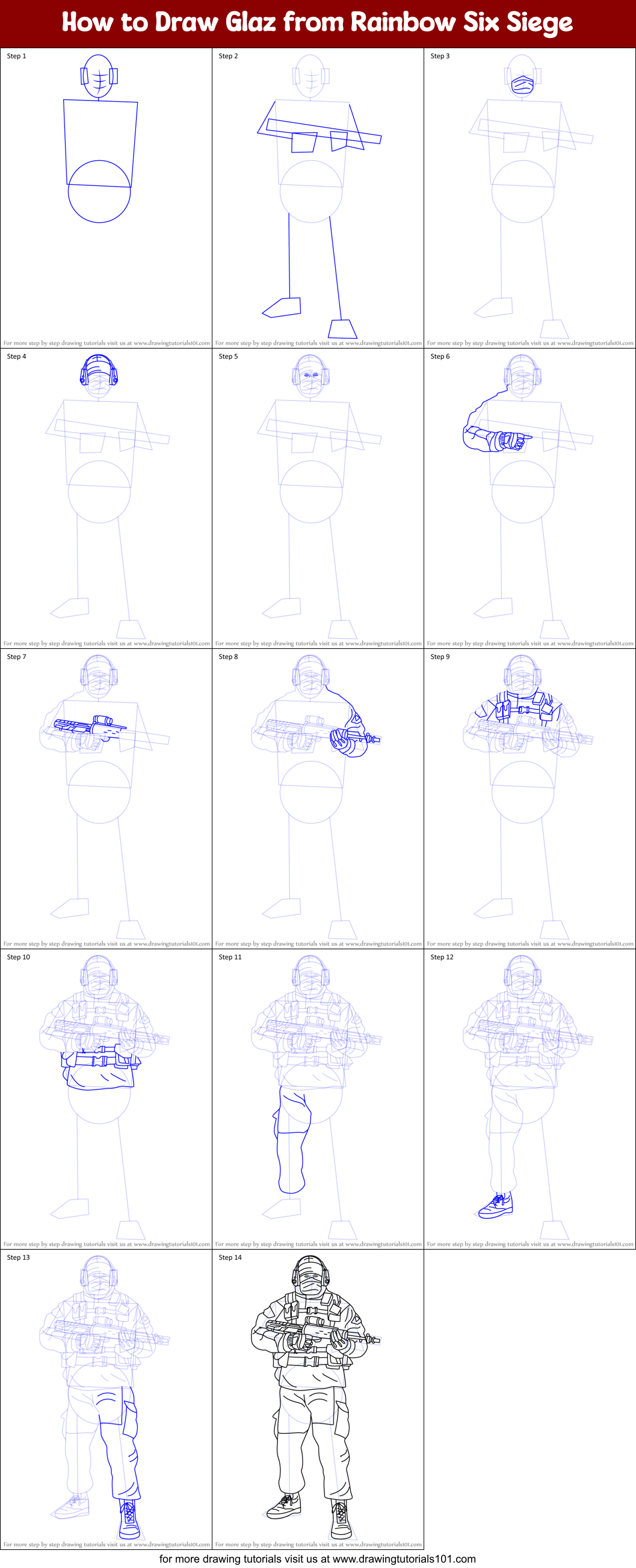 How To Draw Glaz From Rainbow Six Siege Printable Step By Step Drawing Sheet Drawingtutorials101 Com