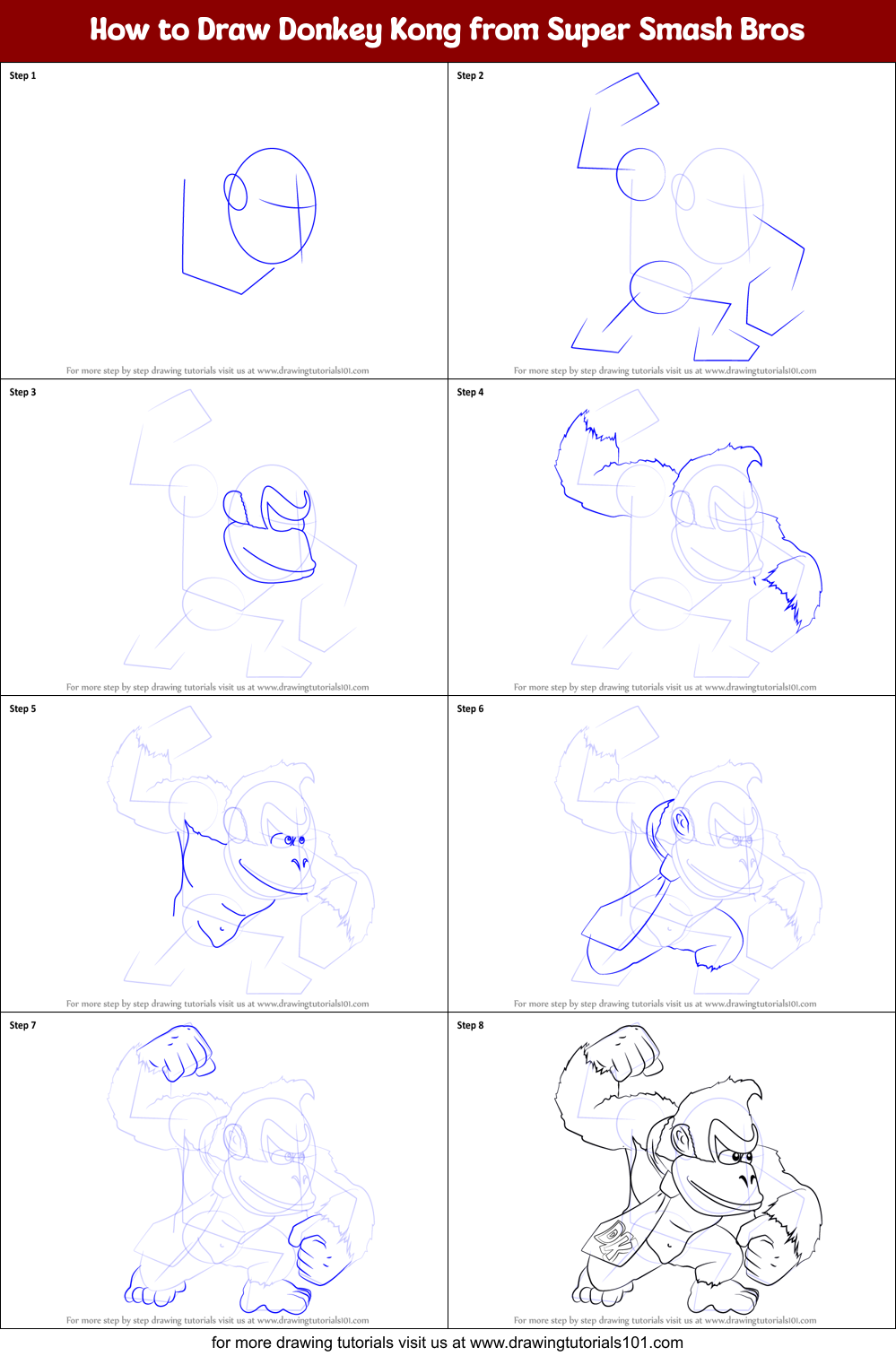 How to Draw Donkey Kong from Super Smash Bros printable step by ...