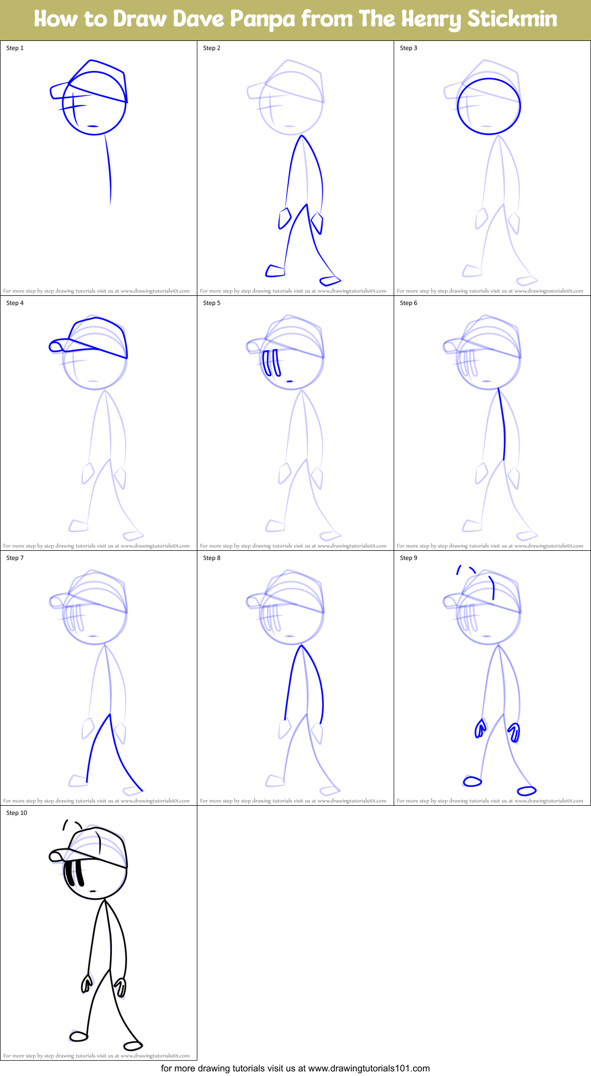 How to Draw Dave Panpa from The Henry Stickmin printable step by step  drawing sheet : DrawingTutorials101.com