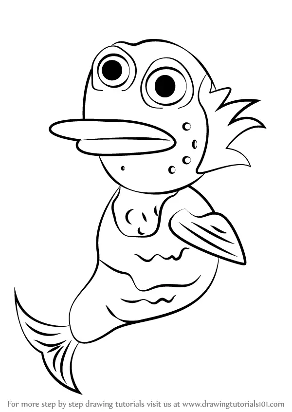 Step by Step How to Draw Ugly Fish from Undertale : 