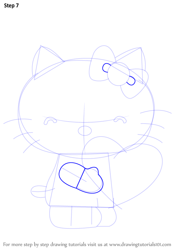 Hello Kitty drawing with love heart, How to draw Hello Kitty step by step