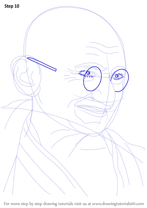 how to draw Mahatma Gandhi step 10