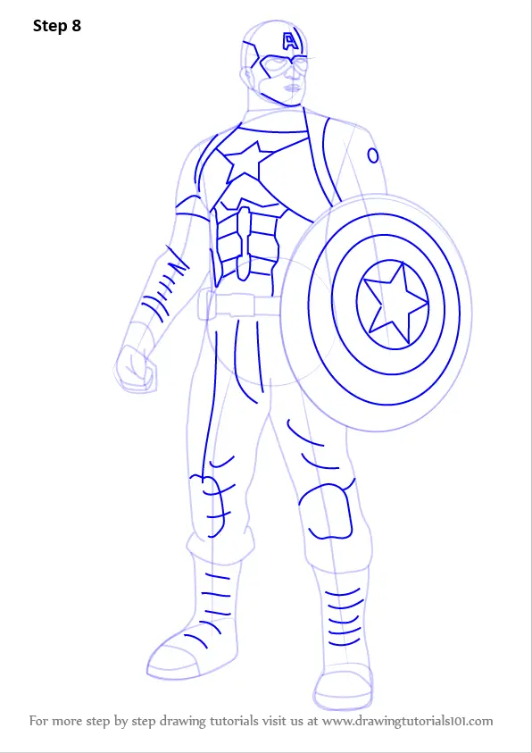 how to draw Captain America from Captain America Civil War step 8