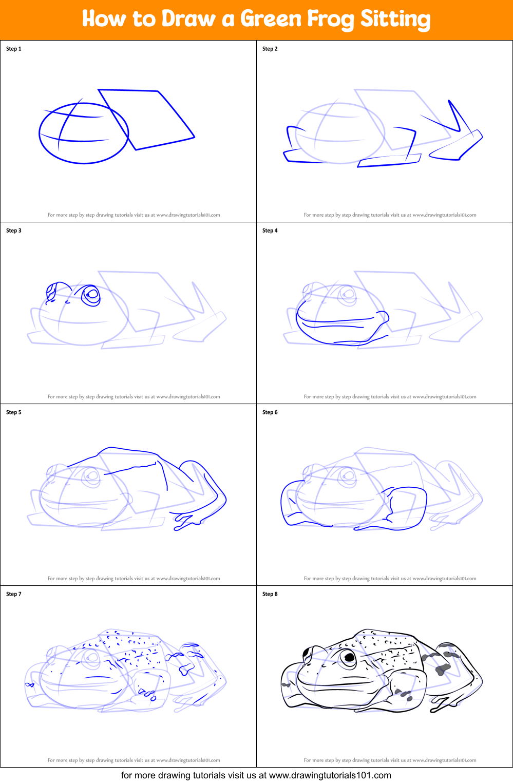 How to Draw a Green Frog Sitting Printable Step by Step