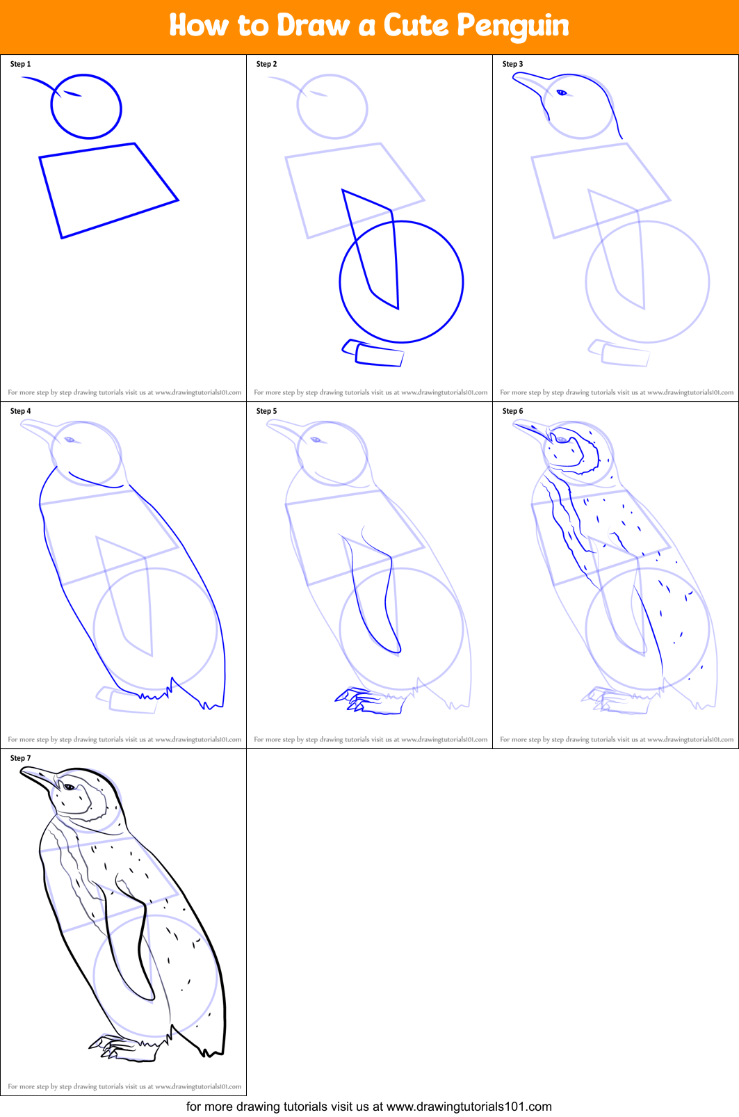 How to Draw a Cute Penguin printable step by step drawing sheet