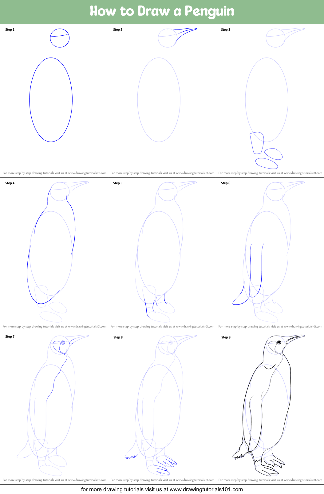 How to Draw a Penguin printable step by step drawing sheet
