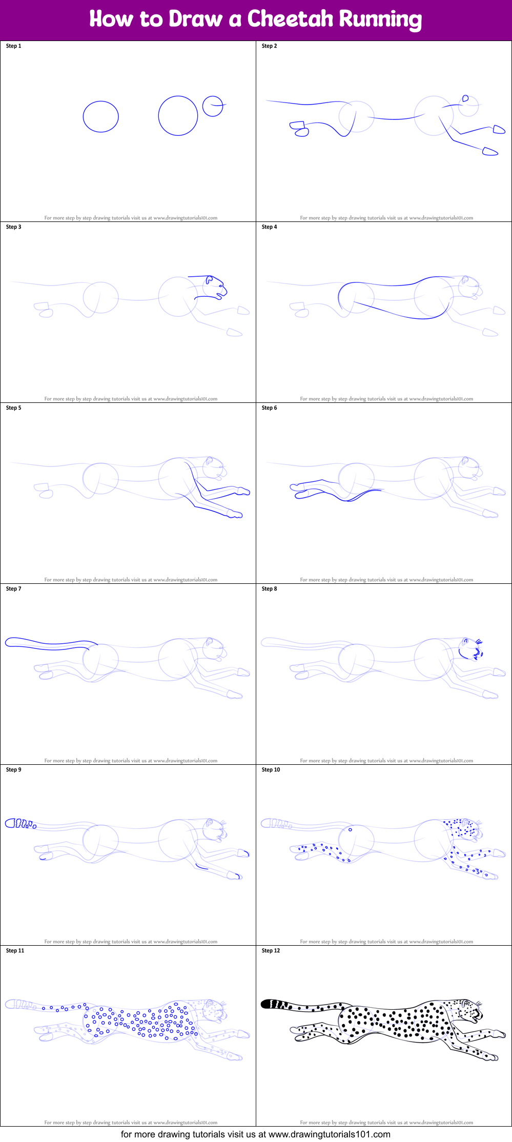 How to Draw a Cheetah Running Printable Step by Step