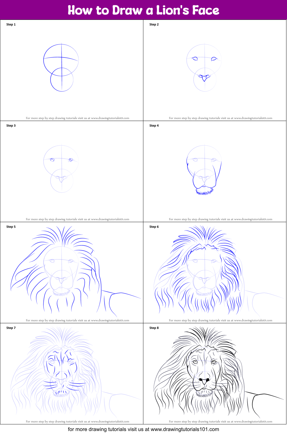 How to Draw a Lion's Face Printable Step by Step