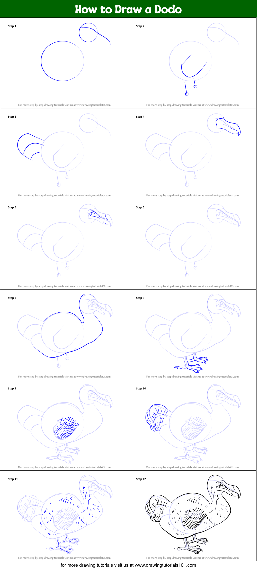 How to Draw a Dodo Printable Step by Step