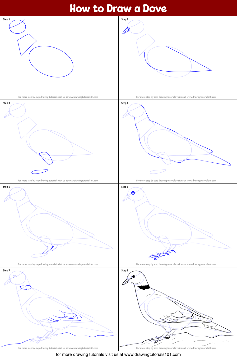 How to Draw a Dove Printable Step by Step