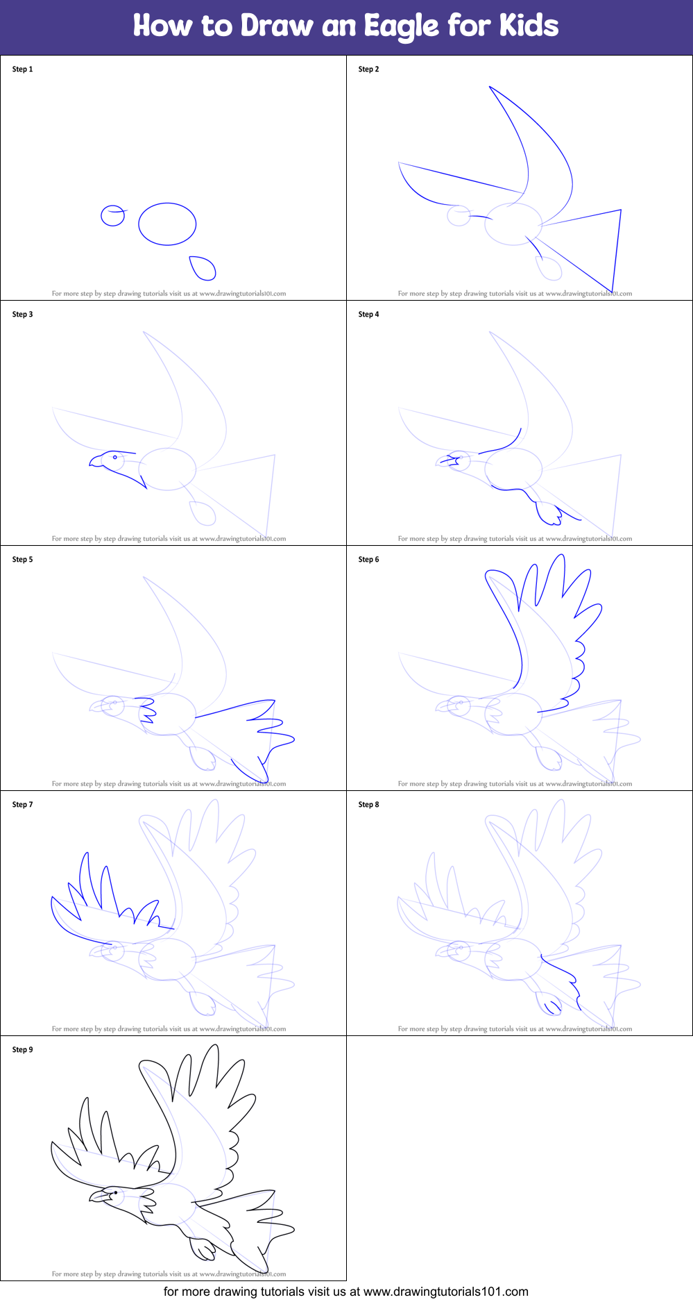How to Draw an Eagle for Kids printable step by step