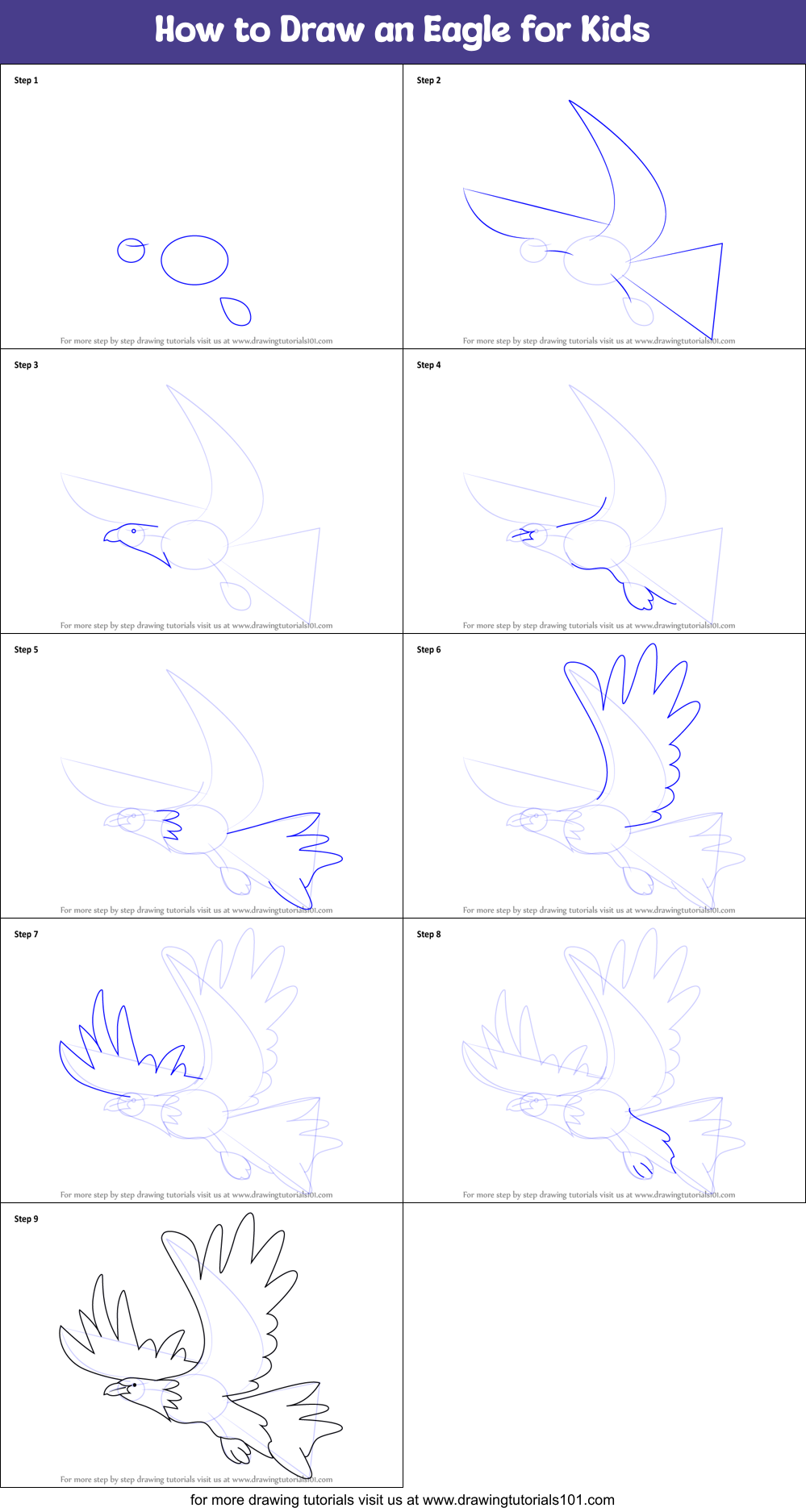 How to Draw an Eagle for Kids printable step by step drawing sheet