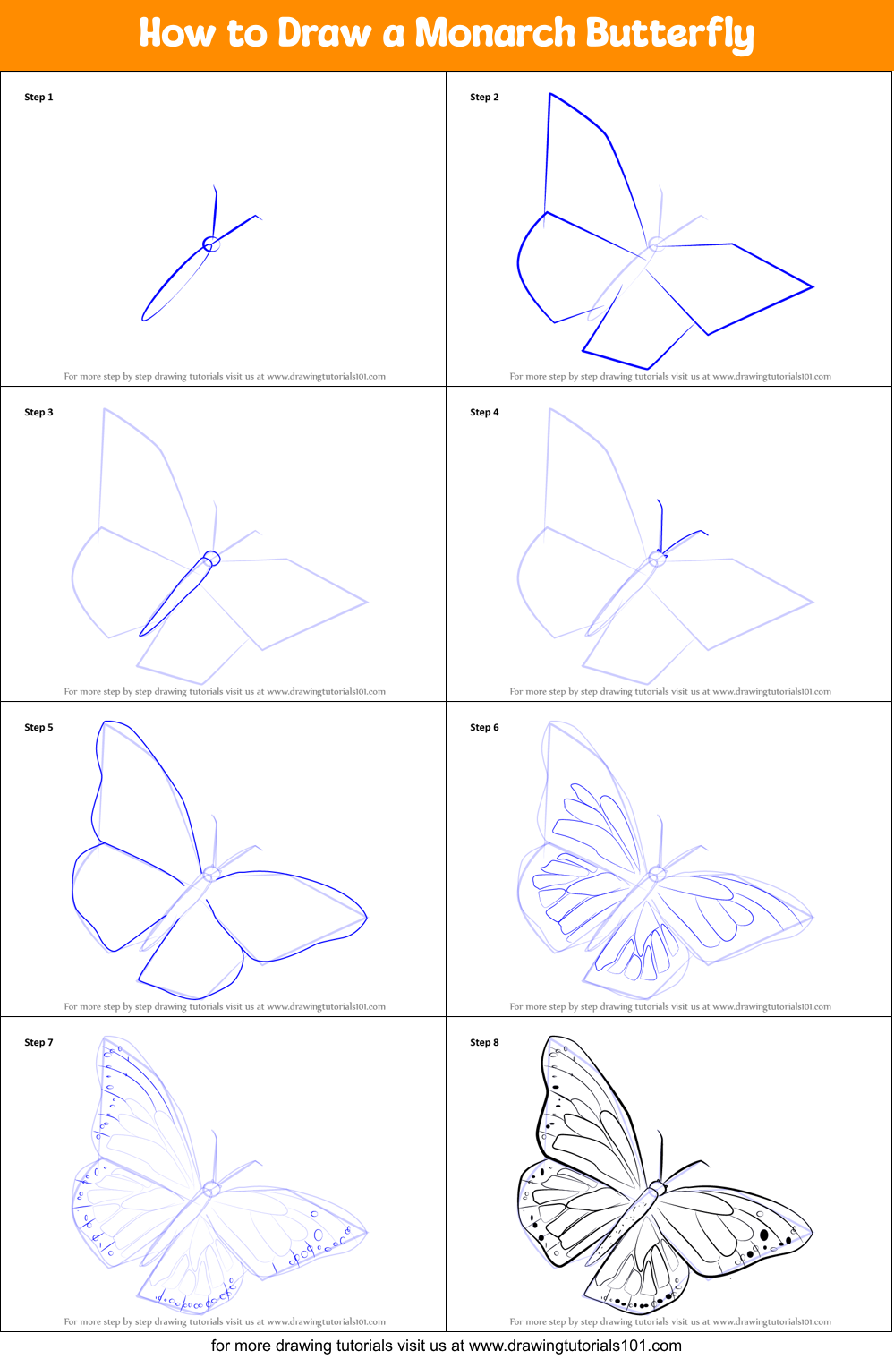 draw by step how step to butterfly step step Monarch Butterfly Draw by to printable a How