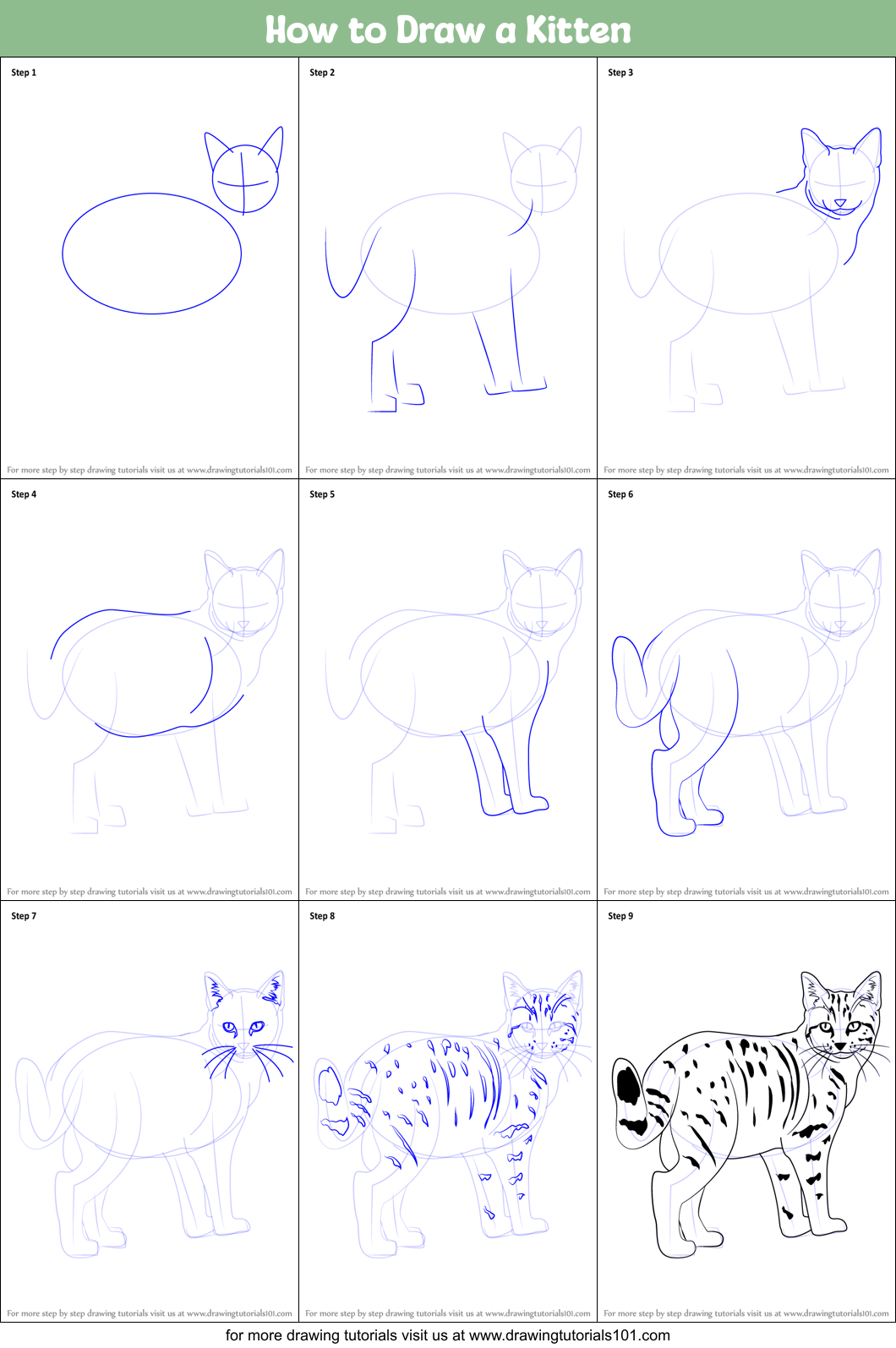 How to Draw a Kitten Printable Step by Step