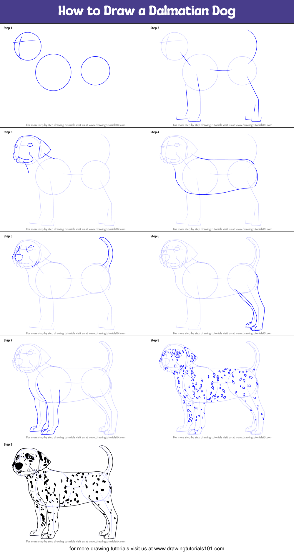 How to Draw a Dalmatian Dog printable step by step drawing sheet ...