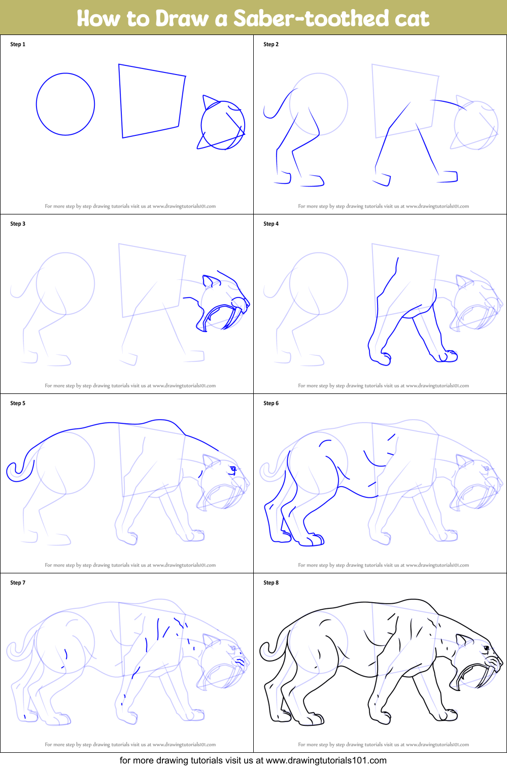 How to Draw a Saber-toothed cat printable step by step ...