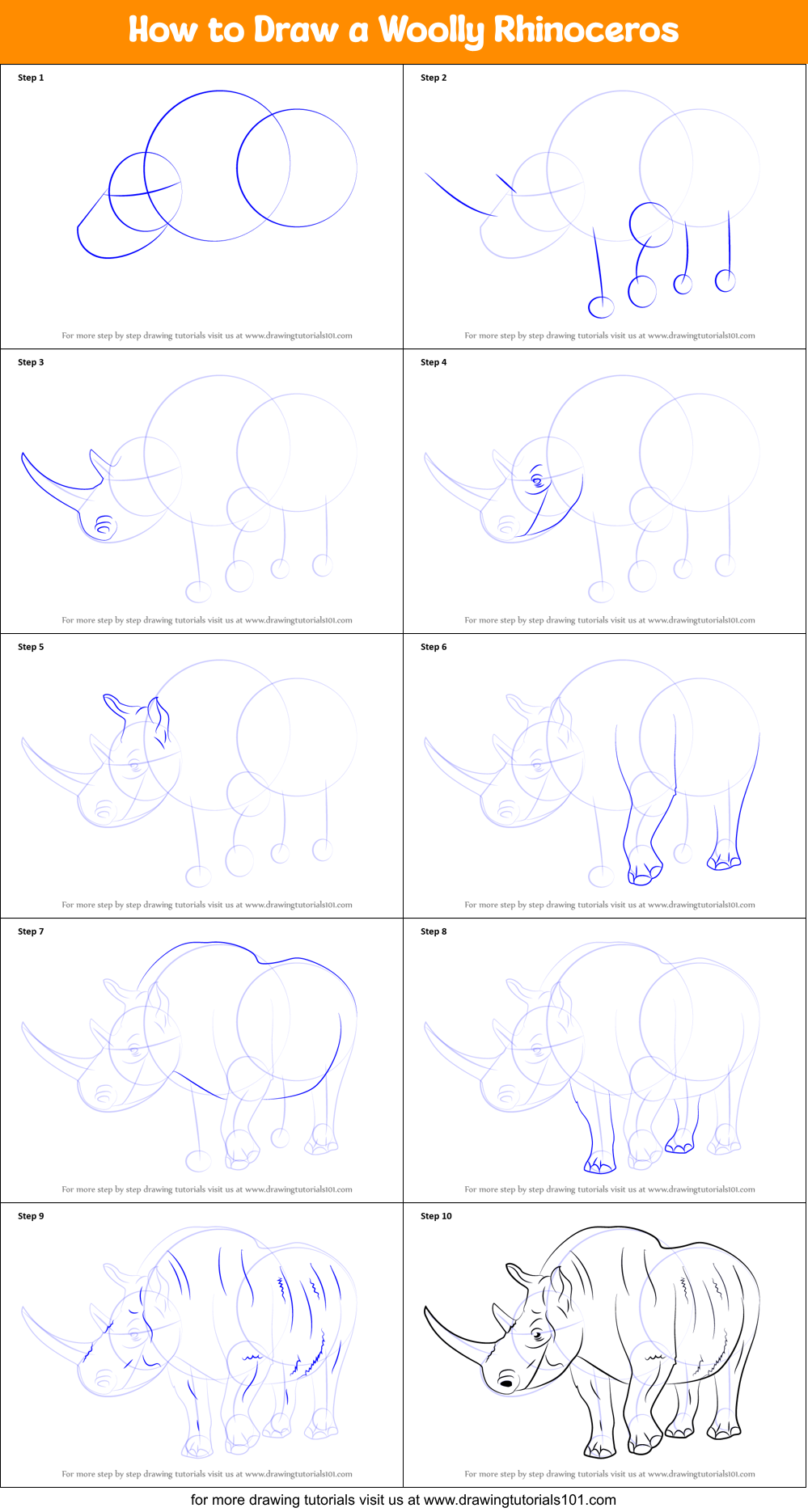 How to Draw a Woolly Rhinoceros Printable Step by Step