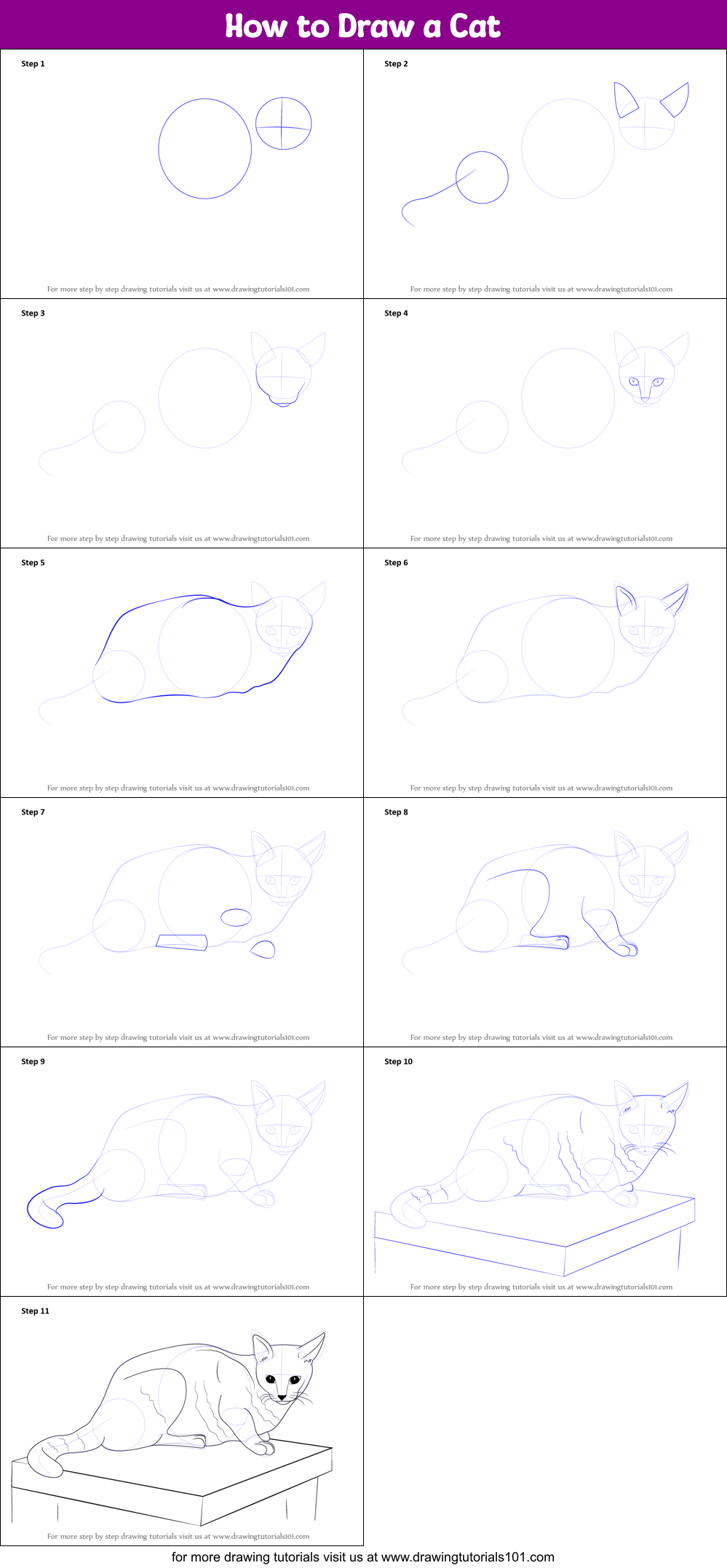 How to Draw a Cat printable step by step drawing sheet