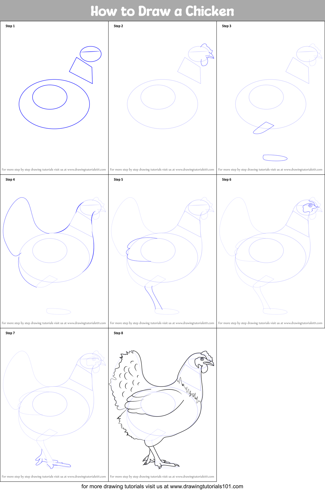 How to Draw a Chicken printable step by step drawing sheet