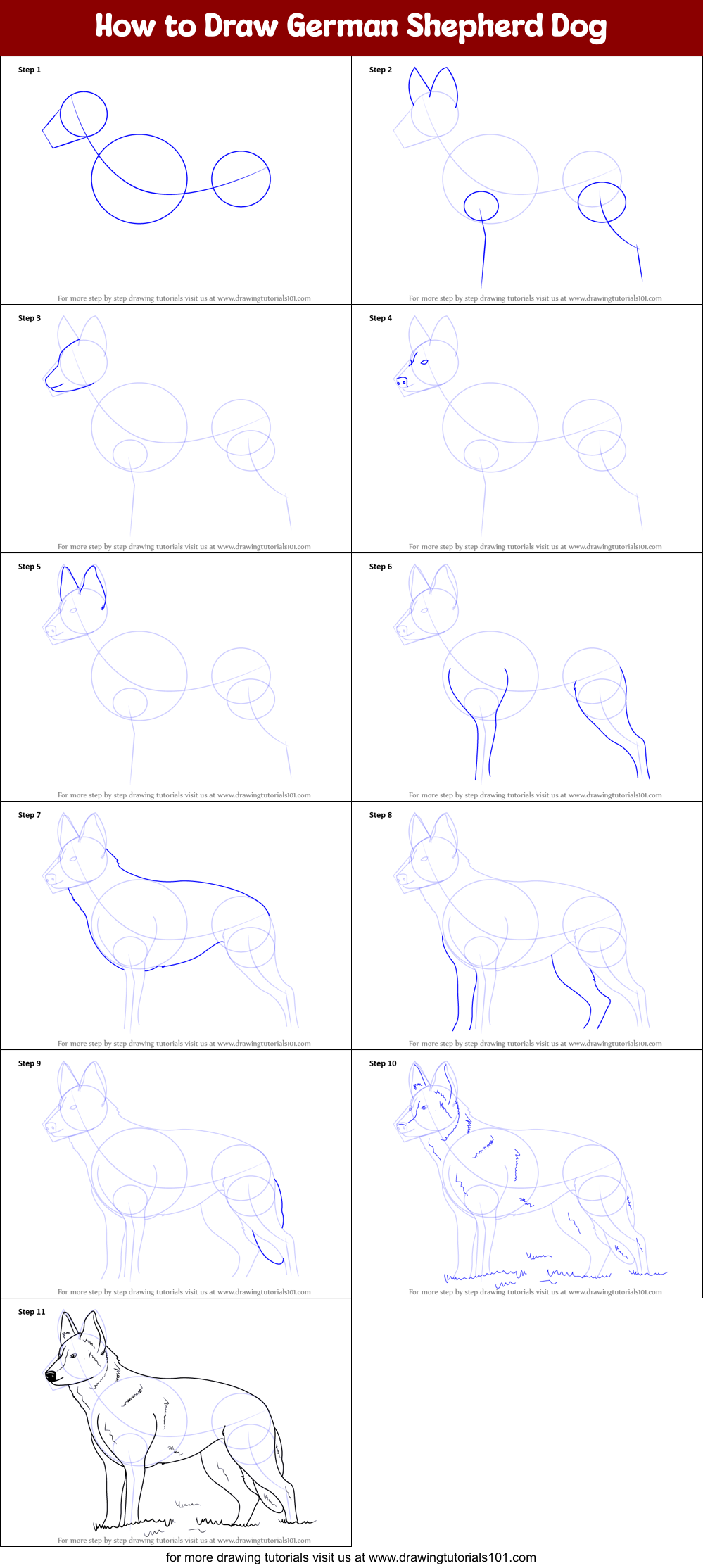 How to Draw German Shepherd Dog Printable Step by Step