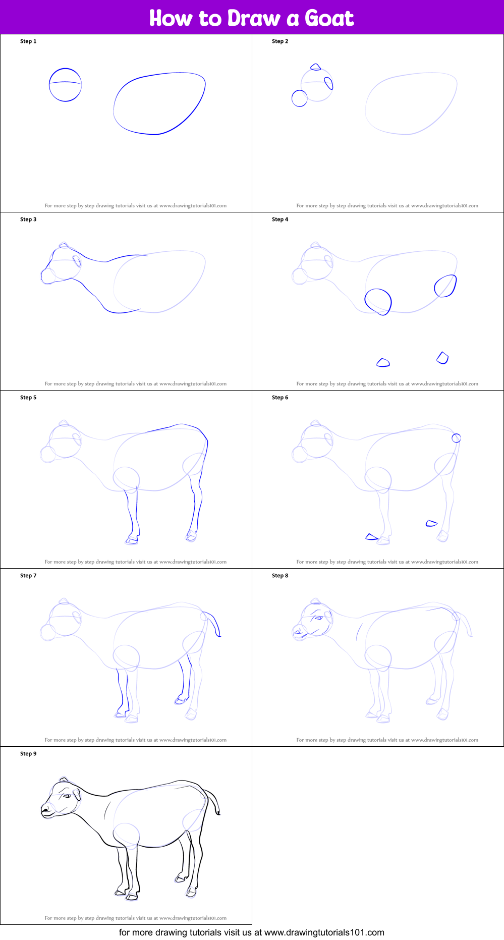 How to Draw a Goat Printable Step by Step