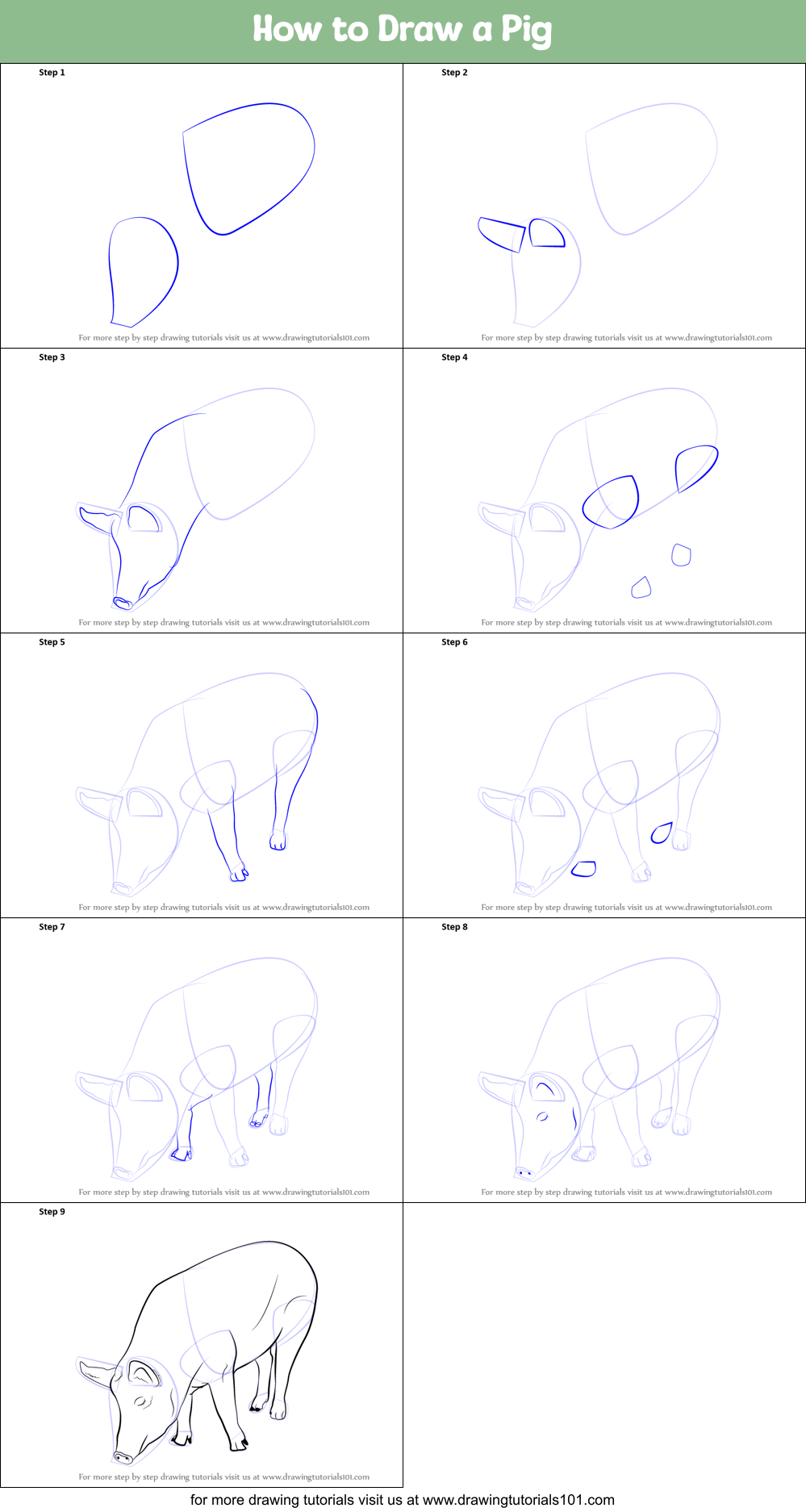 How to Draw a Pig Printable Step by Step