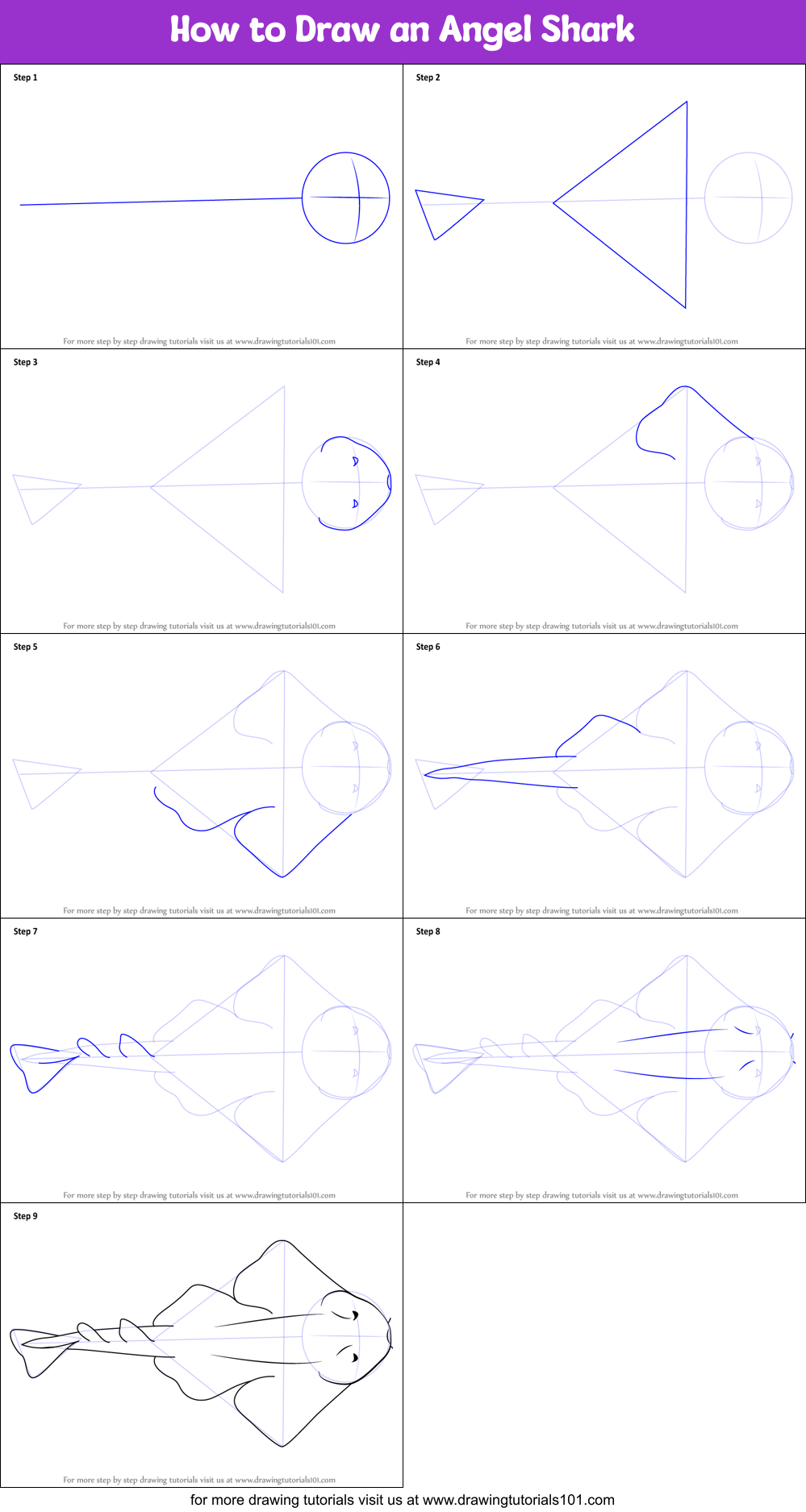 How to Draw an Angel Shark Printable Step by Step
