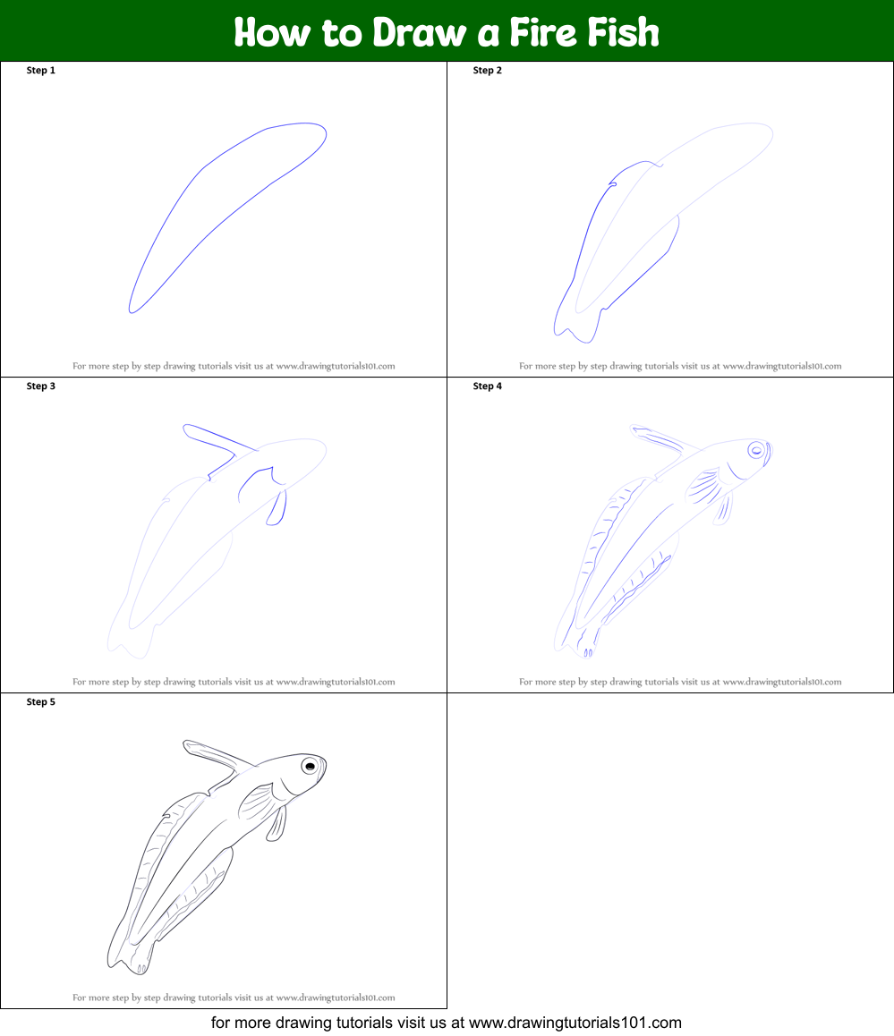 How to Draw a Fire Fish Printable Step by Step