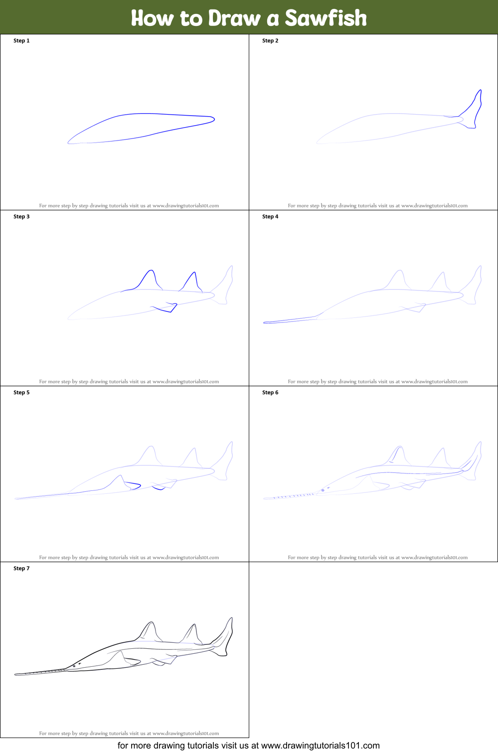 How to Draw a Sawfish Printable Step by Step