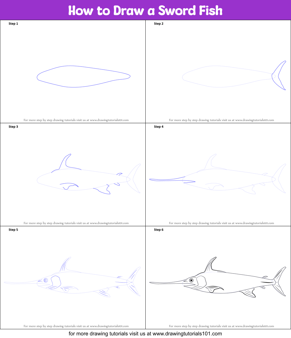 How to Draw a Sword Fish Printable Step by Step