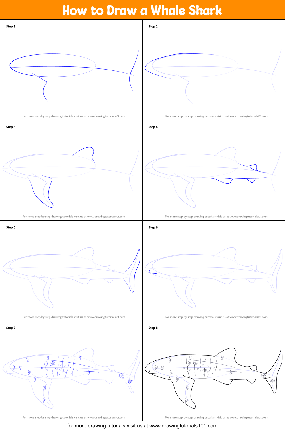 How to Draw a Whale Shark Printable Step by Step