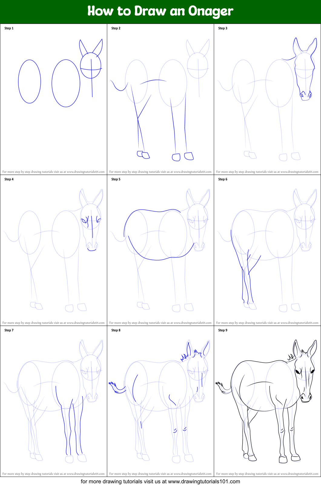 How to Draw an Onager Printable Step by Step