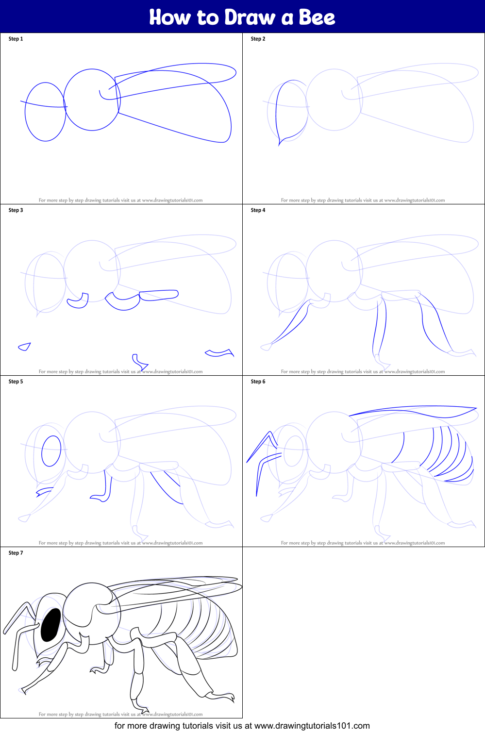 How to Draw a Bee Printable Step by Step
