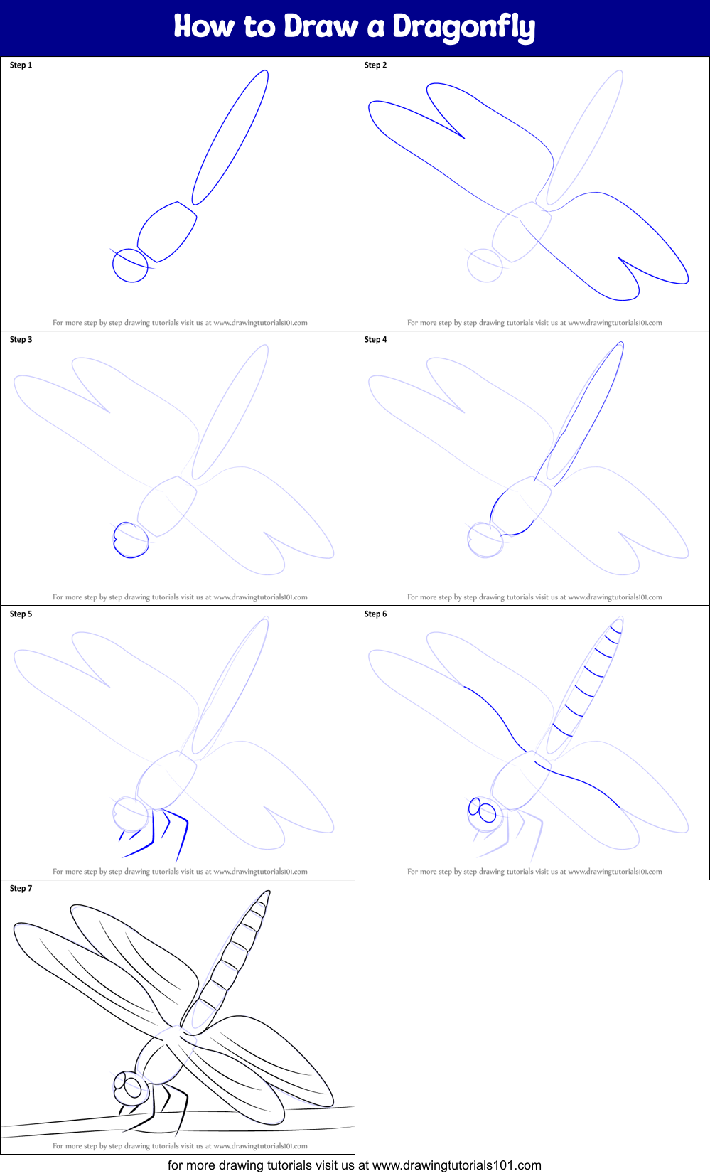 How to Draw a Dragonfly printable step by step drawing sheet
