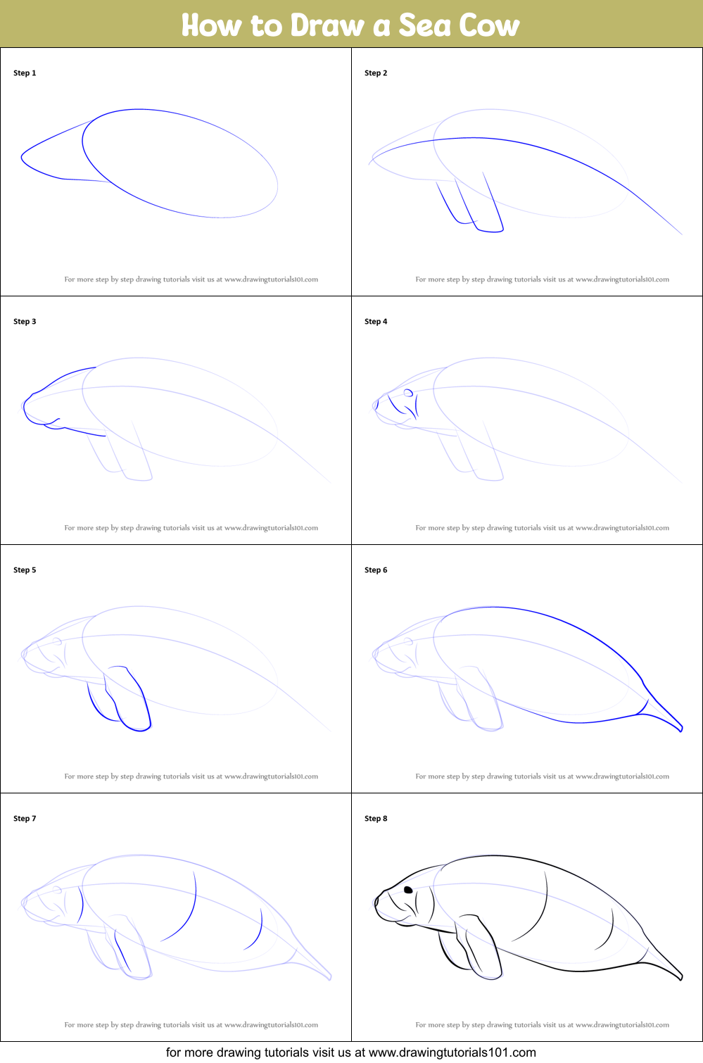 How to Draw a Sea Cow printable step by step drawing sheet