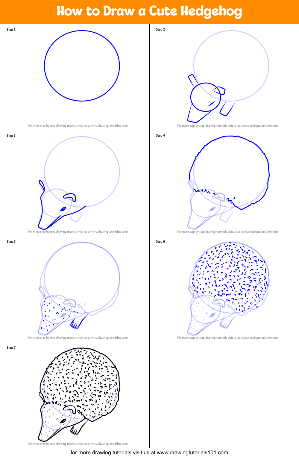 How to Draw a Cute Hedgehog Printable Step by Step