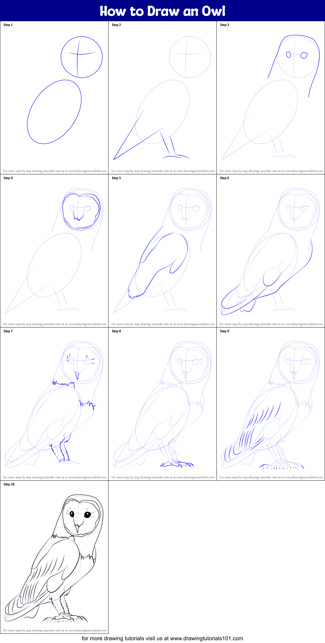 How to Draw an Owl printable step by step drawing sheet