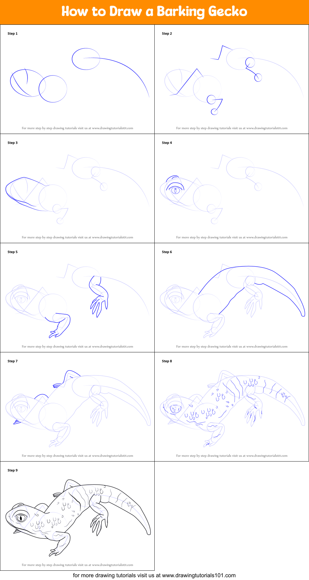 How to Draw a Barking Gecko Printable Step by Step