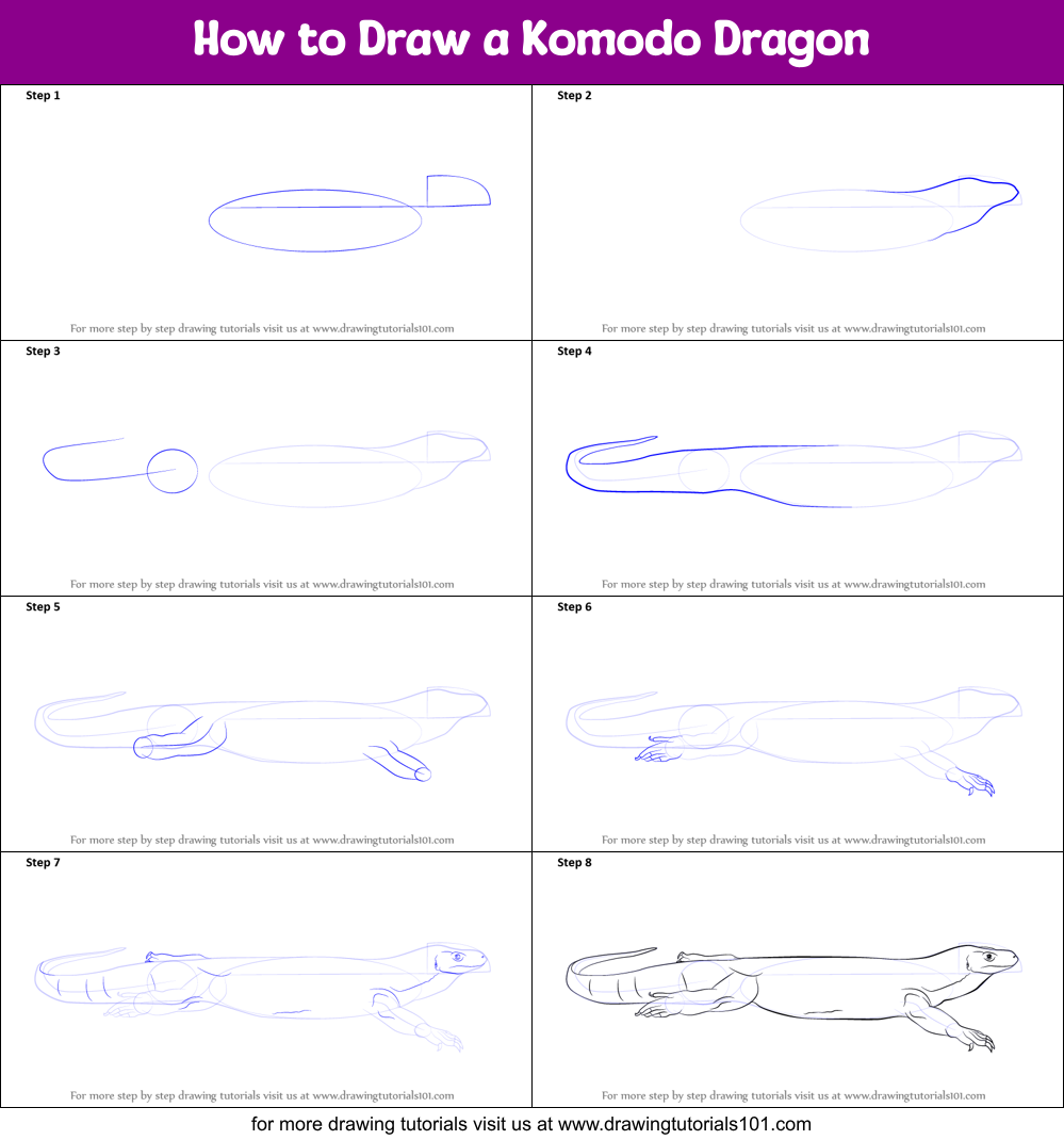 How To Draw A Komodo Dragon Printable Step By Step Drawing Sheet