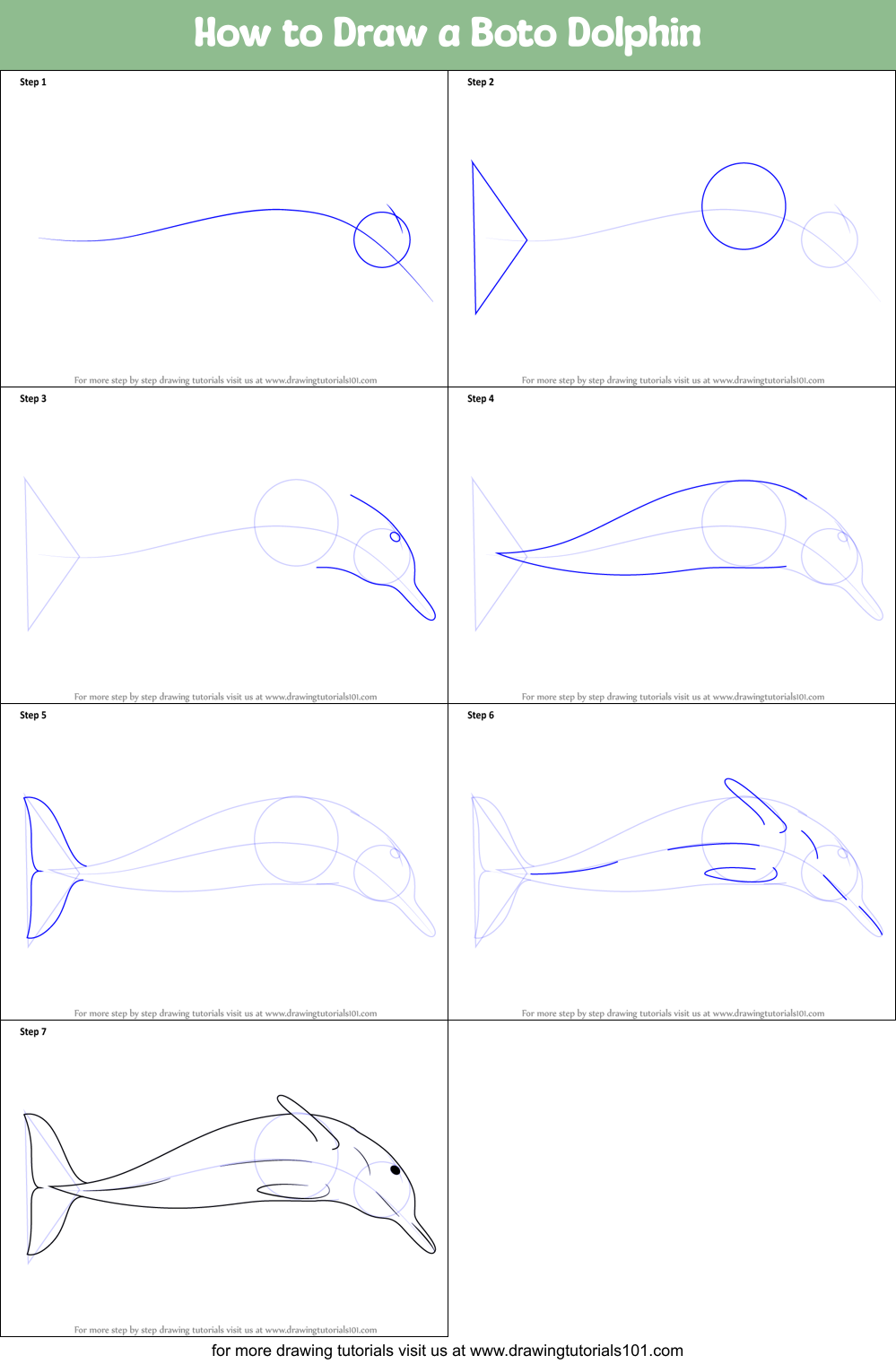 How to Draw a Boto Dolphin Printable Step by Step