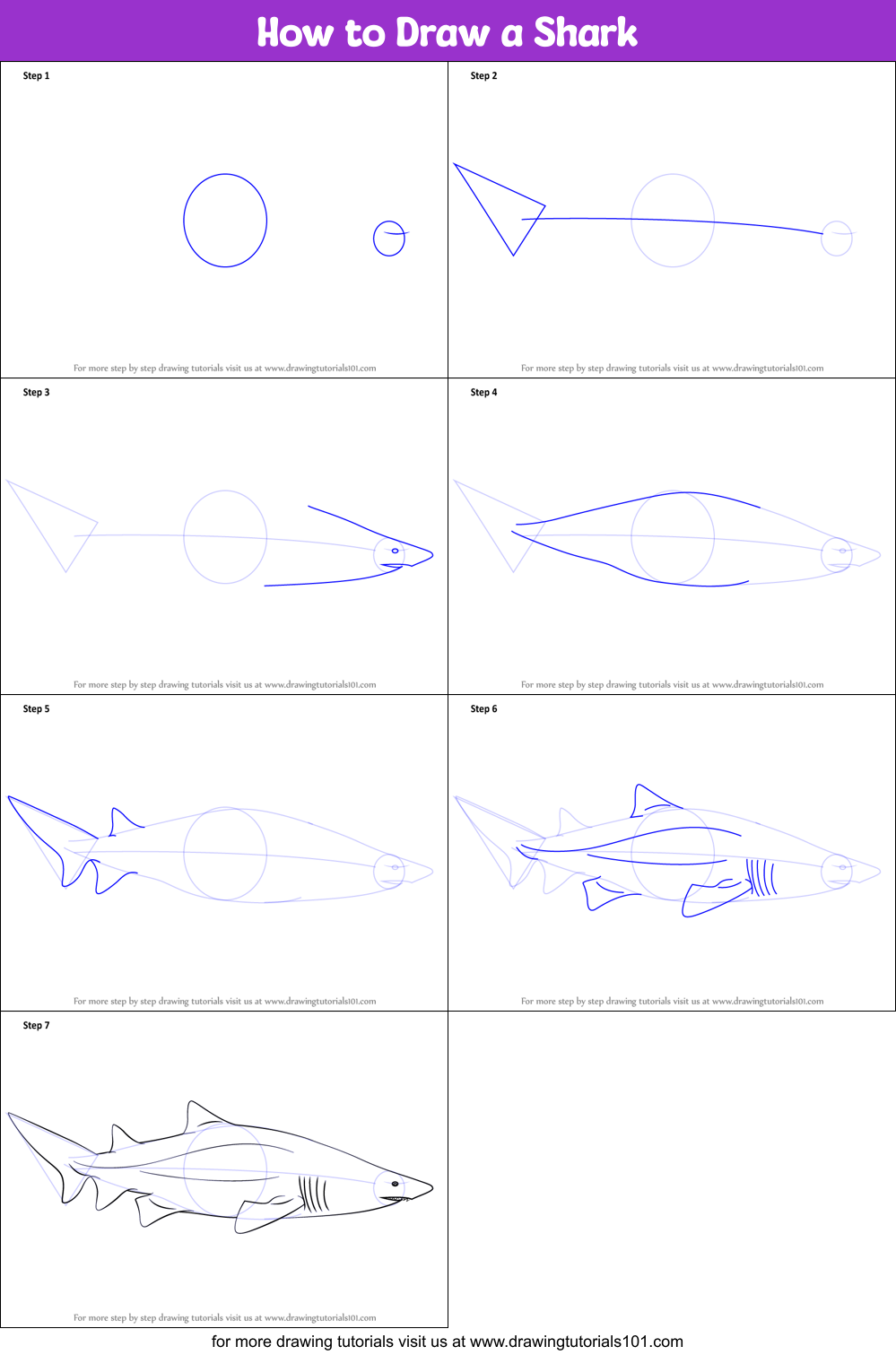 How to Draw a Shark Printable Step by Step