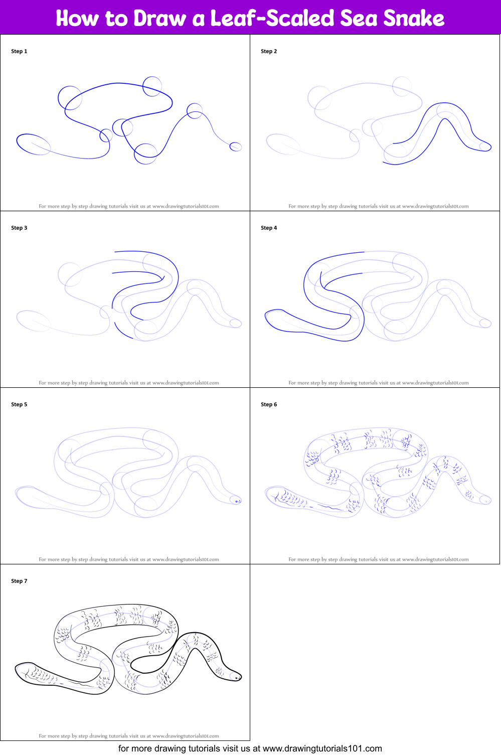 How to Draw a Leaf-Scaled Sea Snake Printable Step by Step