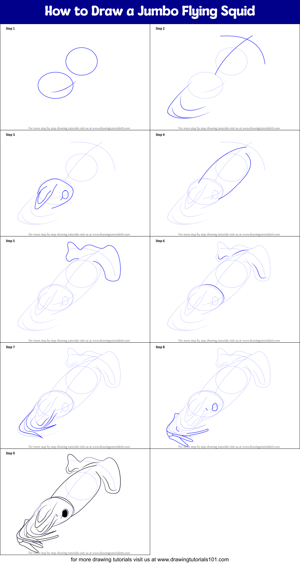 How to Draw a Jumbo Flying Squid Printable Step by Step