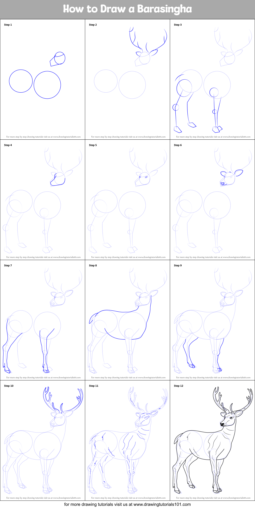 How to Draw a Barasingha Printable Step by Step